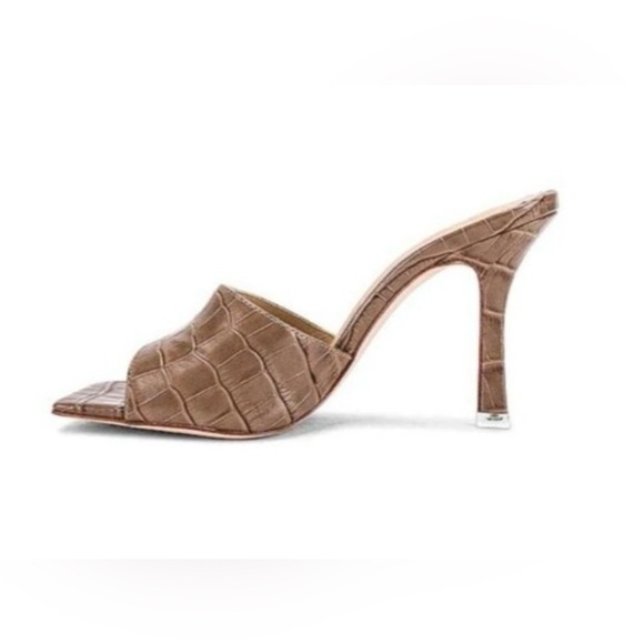 NEW Black Suede Studio Valentina Taupe Croc-Embossed Mule Heels - 38 / 8 - $258 - Picture 2 of 5